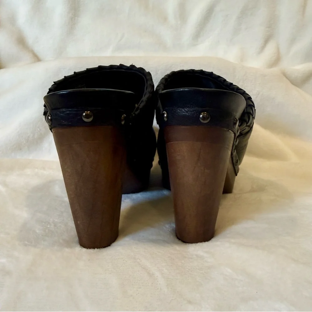 Earthies Black Leather Clogs with Braided Accent - Picture 9 of 12